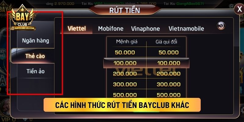 Các Hình Thức Rút Tiền Bayclub Khác